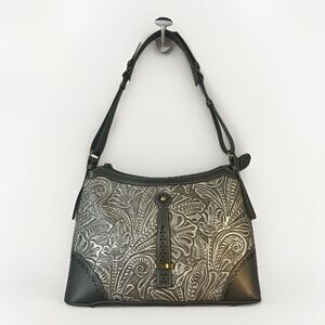 M C Mark Chantal Western Floral Tooled Style Shoulder Bag Gray NWOT